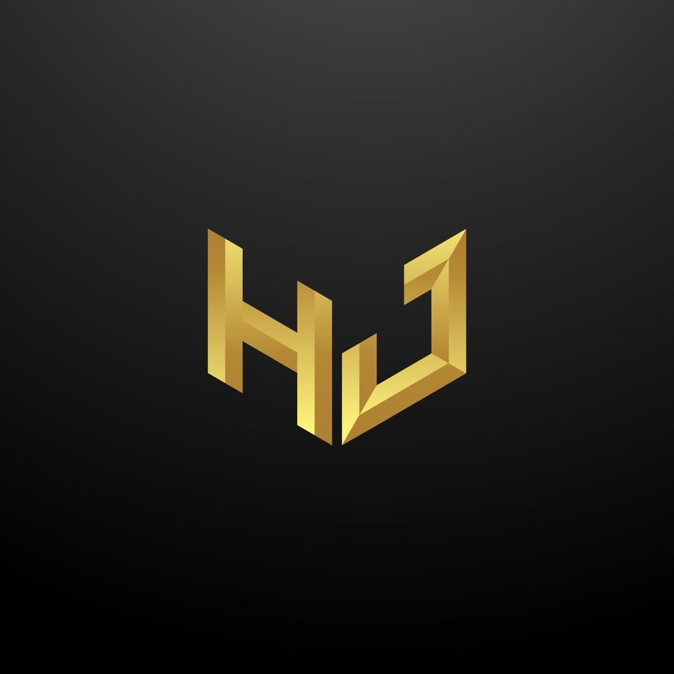 HJ Logo Monogram Letter Initials Design Template with Gold 3d texture vector