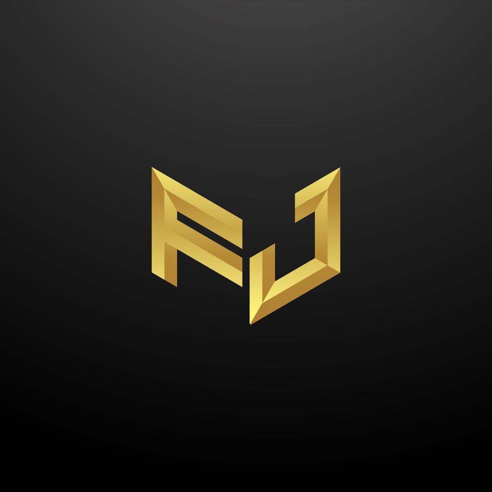 FJ Logo Monogram Letter Initials Design Template with Gold 3d texture vector