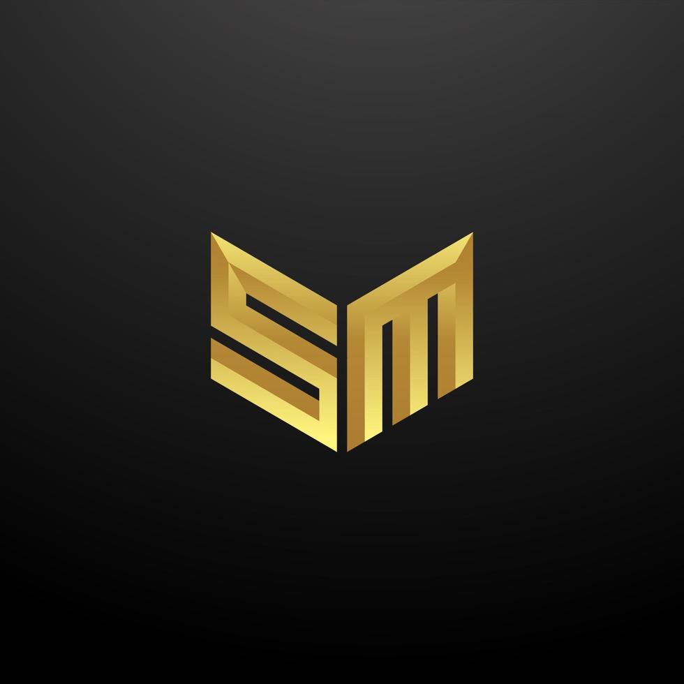 SM Logo Monogram Letter Initials Design Template with Gold 3d texture vector