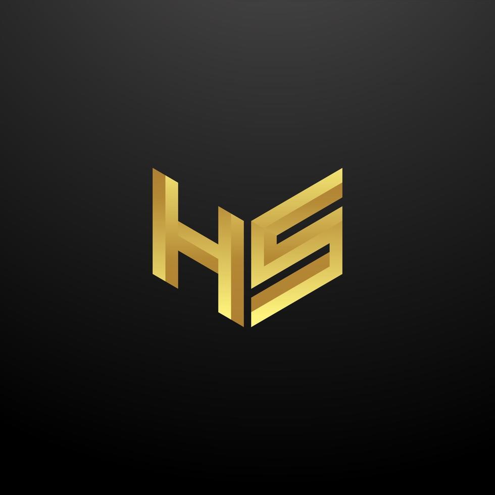 Plantilla de diseño de iniciales de letra de monograma de logotipo hs con textura 3d dorada vector