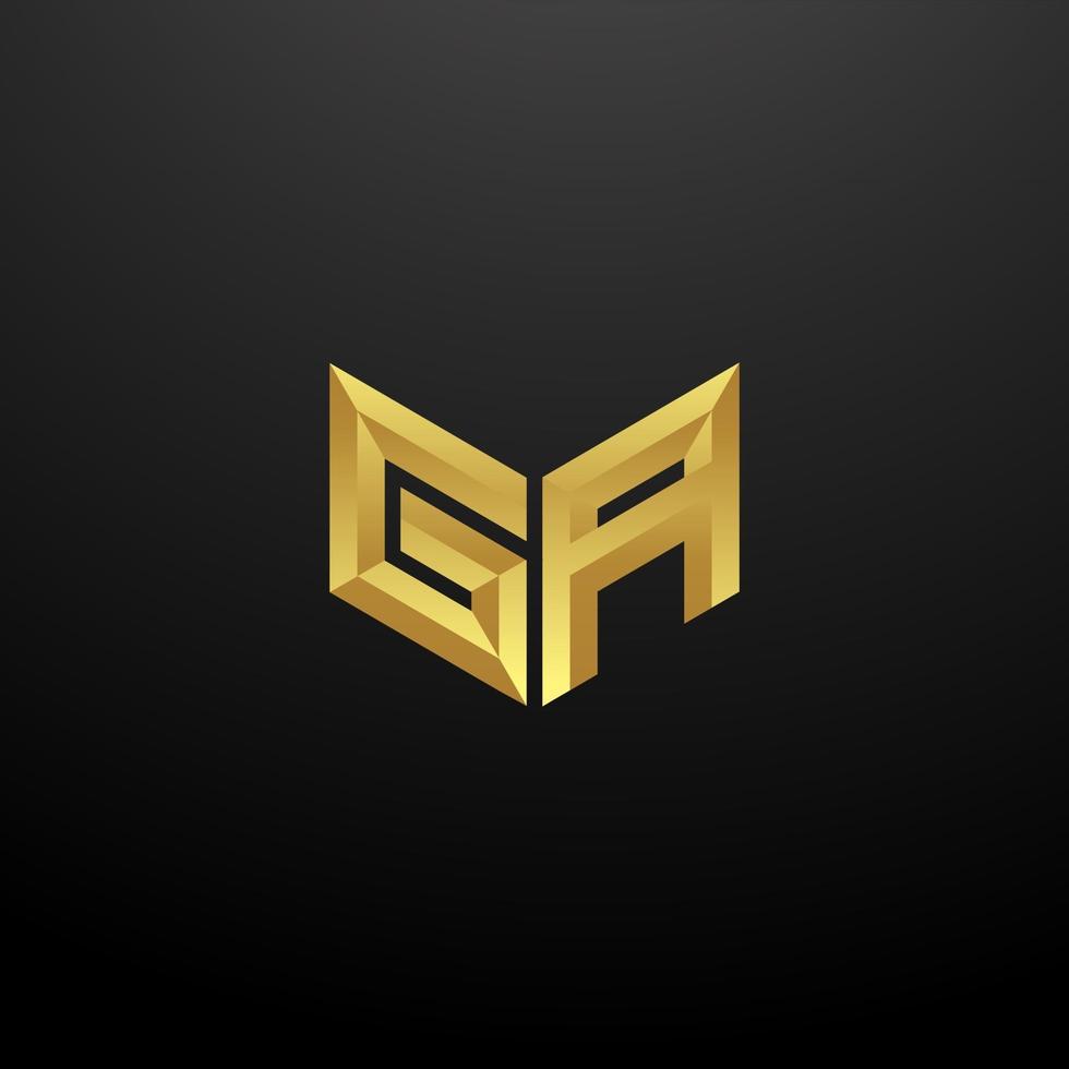 GA Logo Monogram Letter Initials Design Template with Gold 3d texture vector