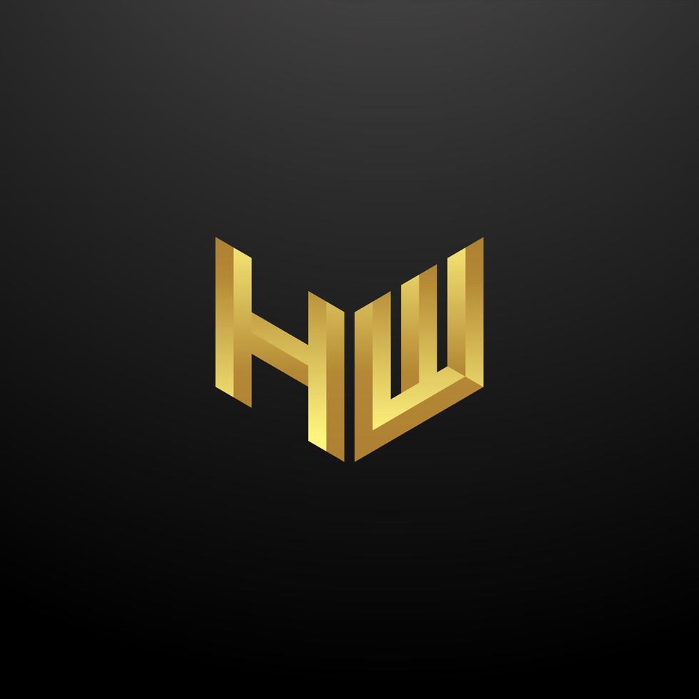 HW Logo Monogram Letter Initials Design Template with Gold 3d texture vector