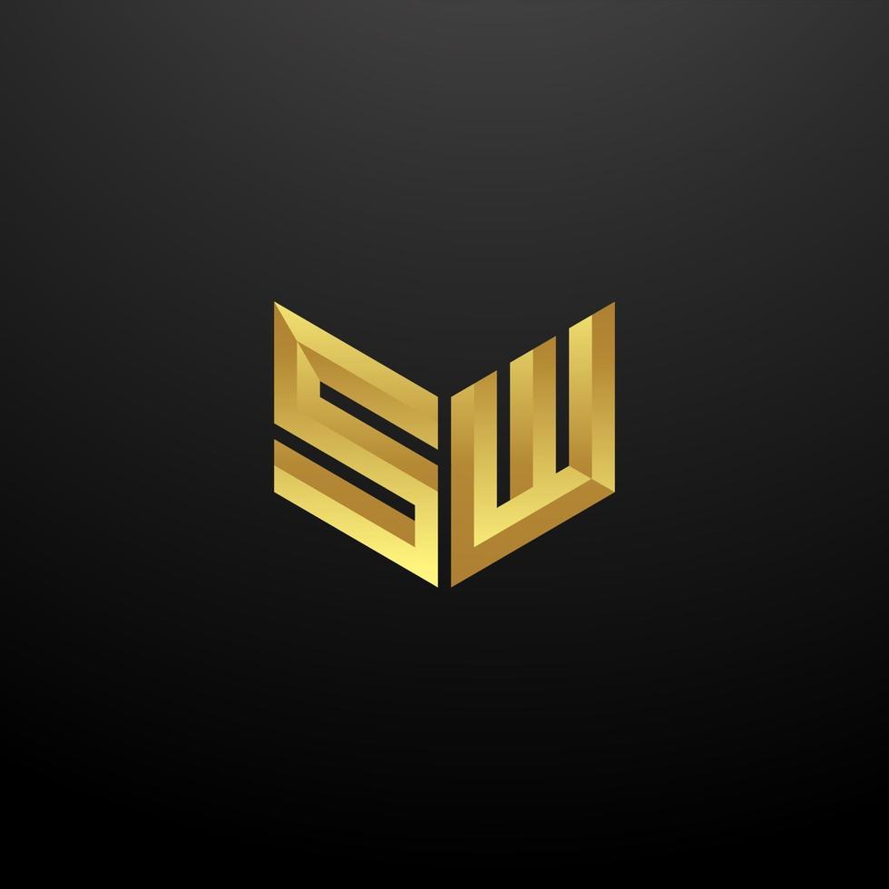 SW Logo Monogram Letter Initials Design Template with Gold 3d texture vector