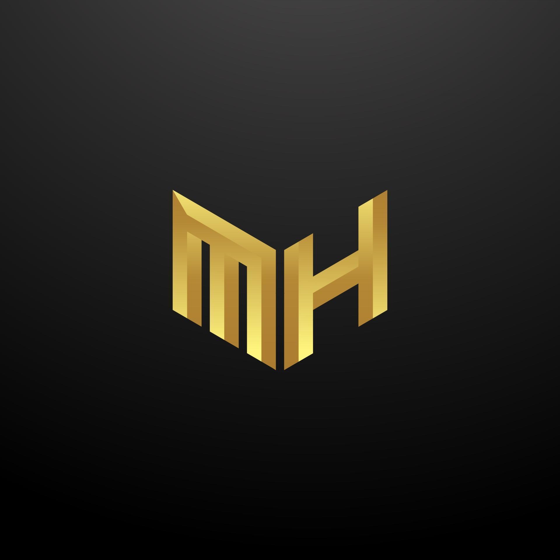 MH Logo Monogram Letter Initials Design Template with Gold 3d texture