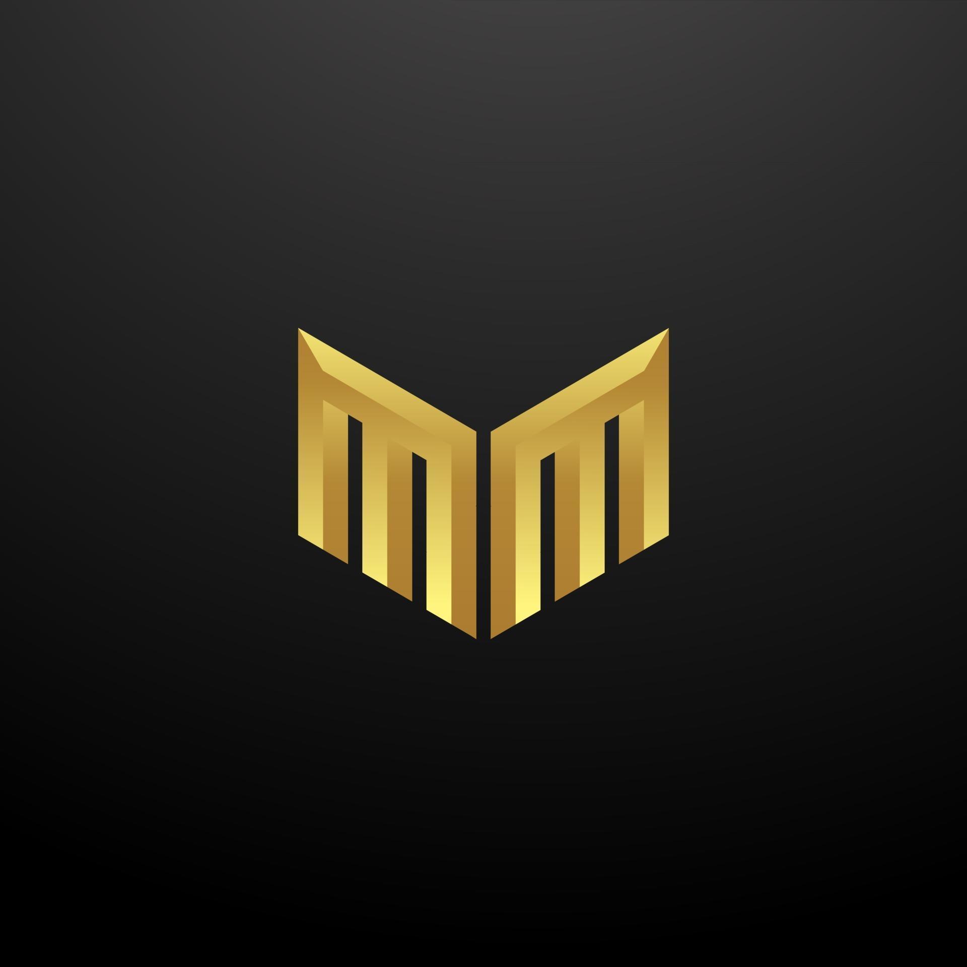MM Logo Monogram Letter Initials Design Template with Gold 3d texture