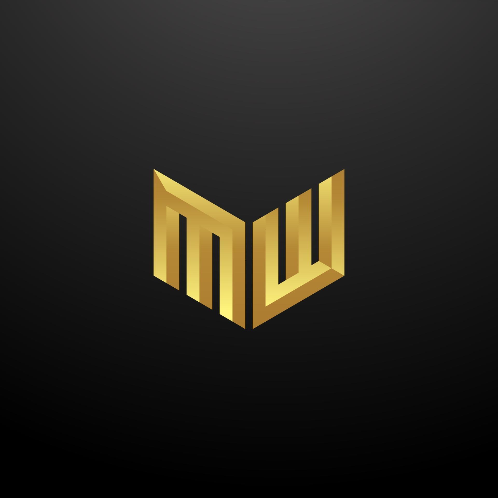 MW Logo Monogram Letter Initials Design Template with Gold 3d texture