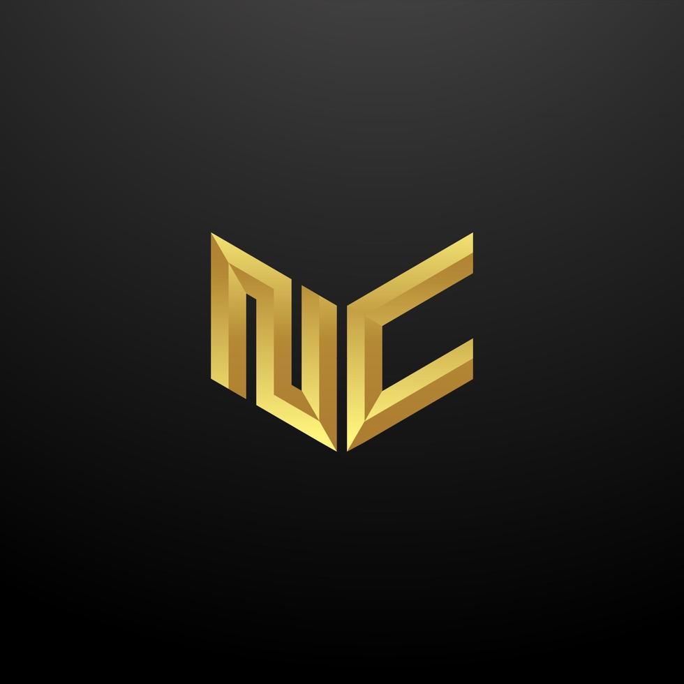 NC Logo Monogram Letter Initials Design Template with Gold 3d texture vector
