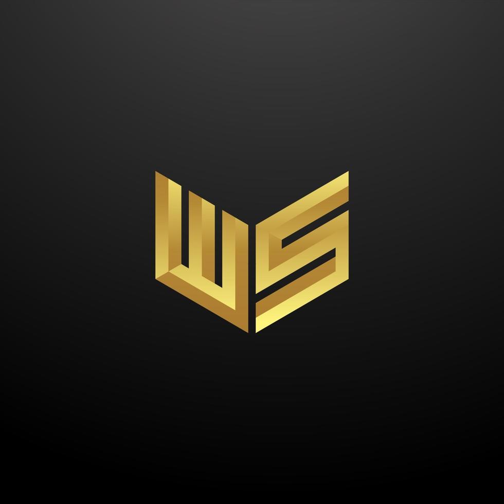 WS Logo Monogram Letter Initials Design Template with Gold 3d texture vector