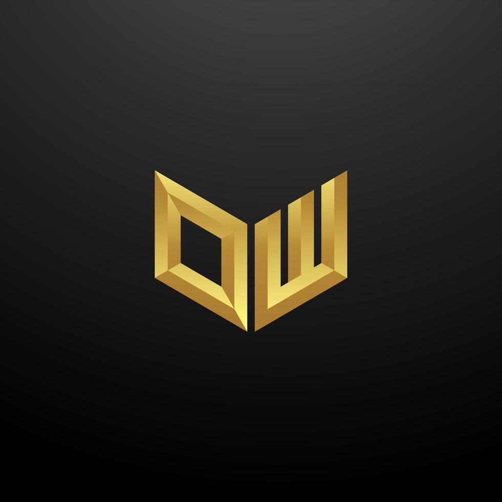 OW Logo Monogram Letter Initials Design Template with Gold 3d texture vector