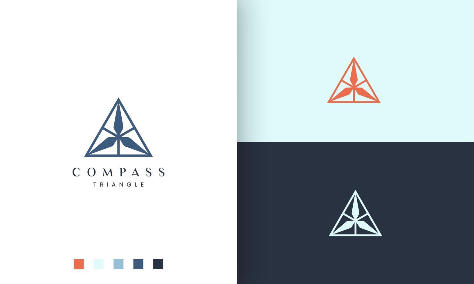 Logotipo de navegación o aventura con una forma de brújula triangular simple y moderna vector