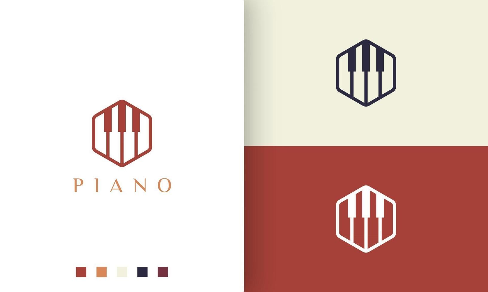 hexagon piano logo or icon in a minimalist and modern style vector