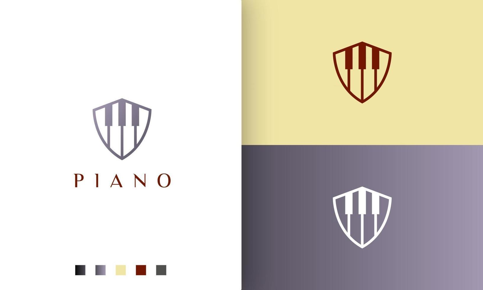 Escudo logo o icono de piano en un estilo simple y moderno. vector