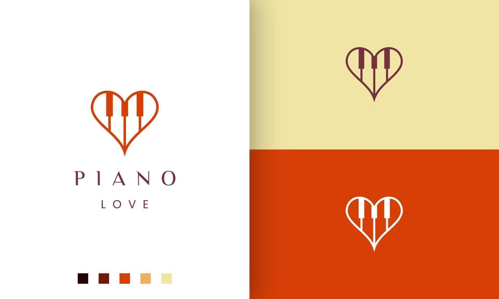 simple and modern piano love logo or icon vector