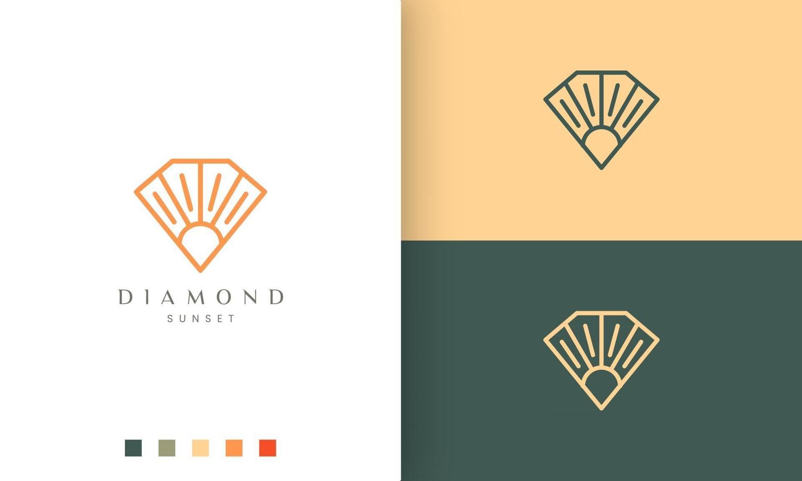 logotipo del sol de diamante en un arte lineal único y un estilo moderno vector