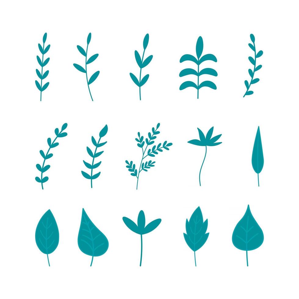 Set of Hand-drawn Leaves Flat Vector Icons