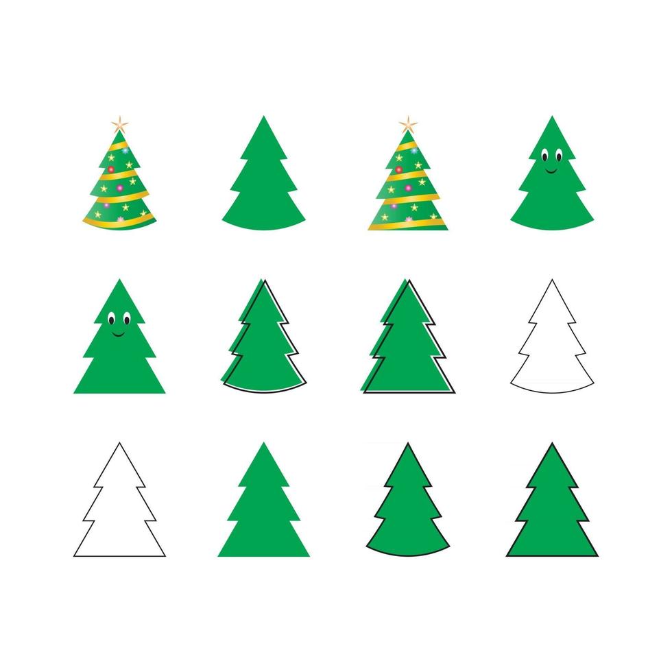 Set of Christmas Trees Flat Vector Icons