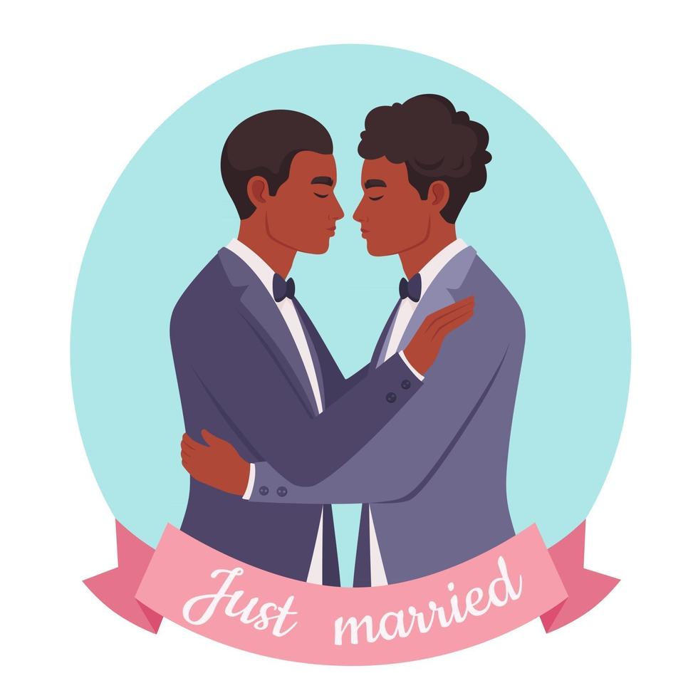 African american gay couple. LGBT wedding, pride concept. vector