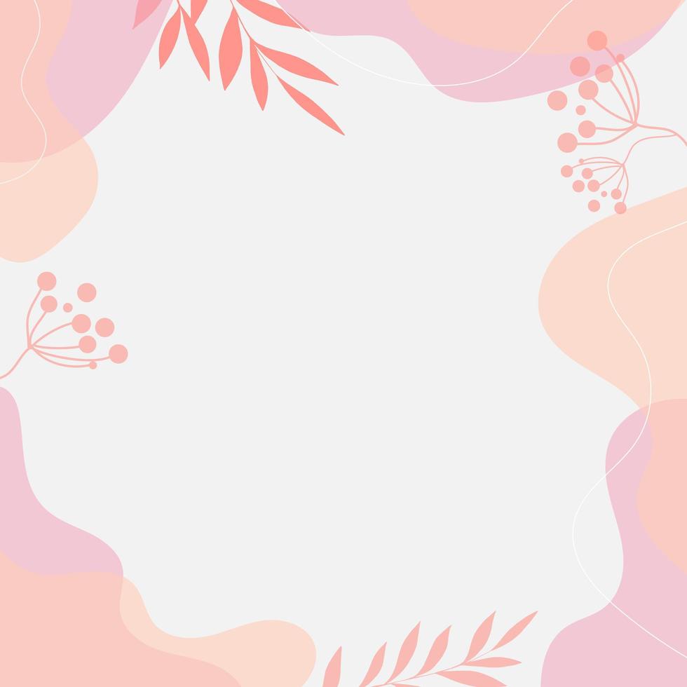 Modern background with fluid and leaves shape pink, orange pastel color and hand draw line on white background flat minimal design with copy space for text. vector
