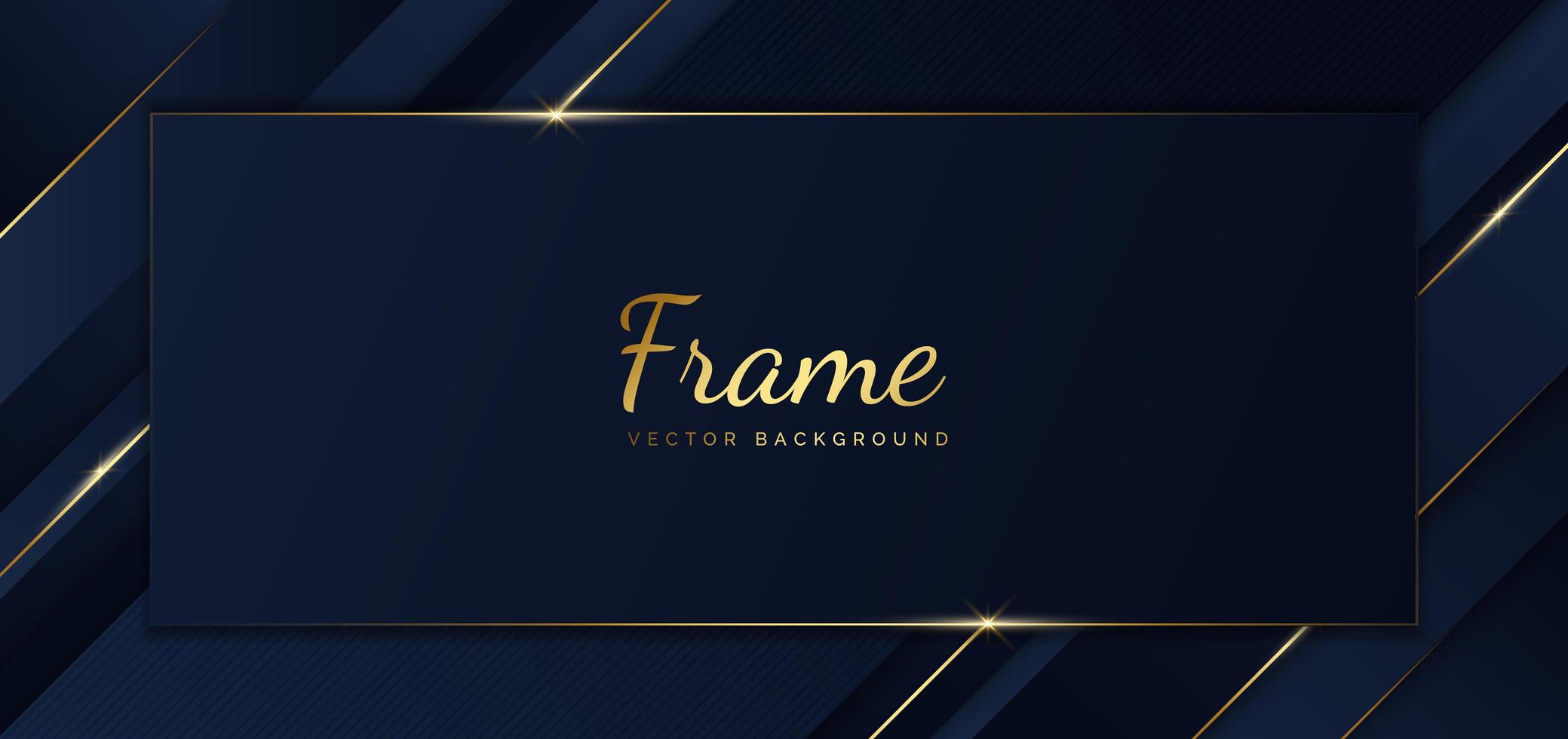 Abstract template blue frame stripes golden lines diagonal overlap background. Luxury style. vector