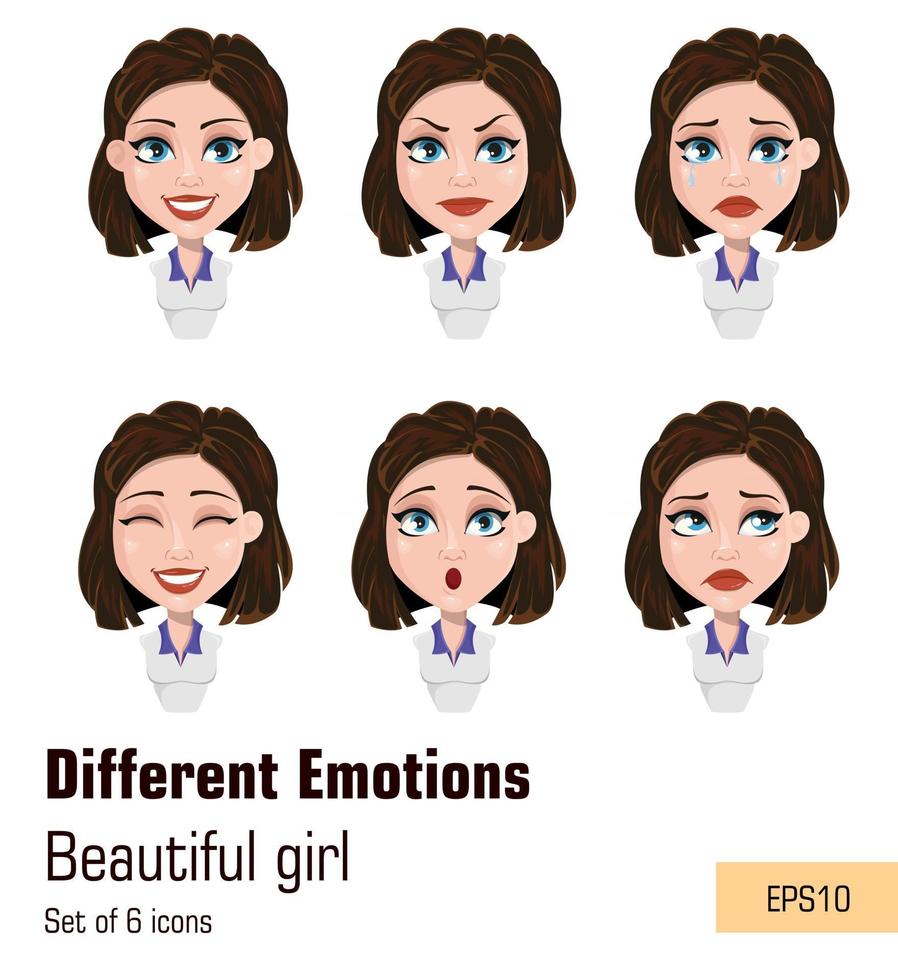 mujer de negocios con diferentes expresiones faciales vector