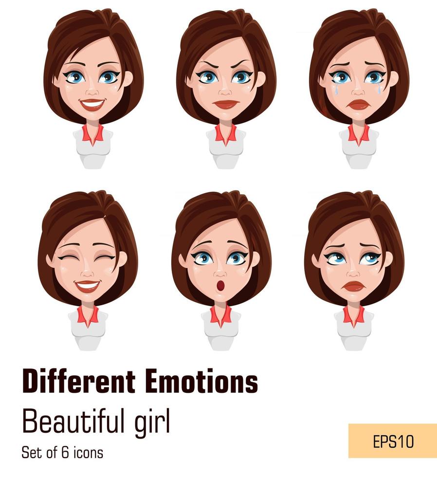 Young attractive girl with different emotions vector