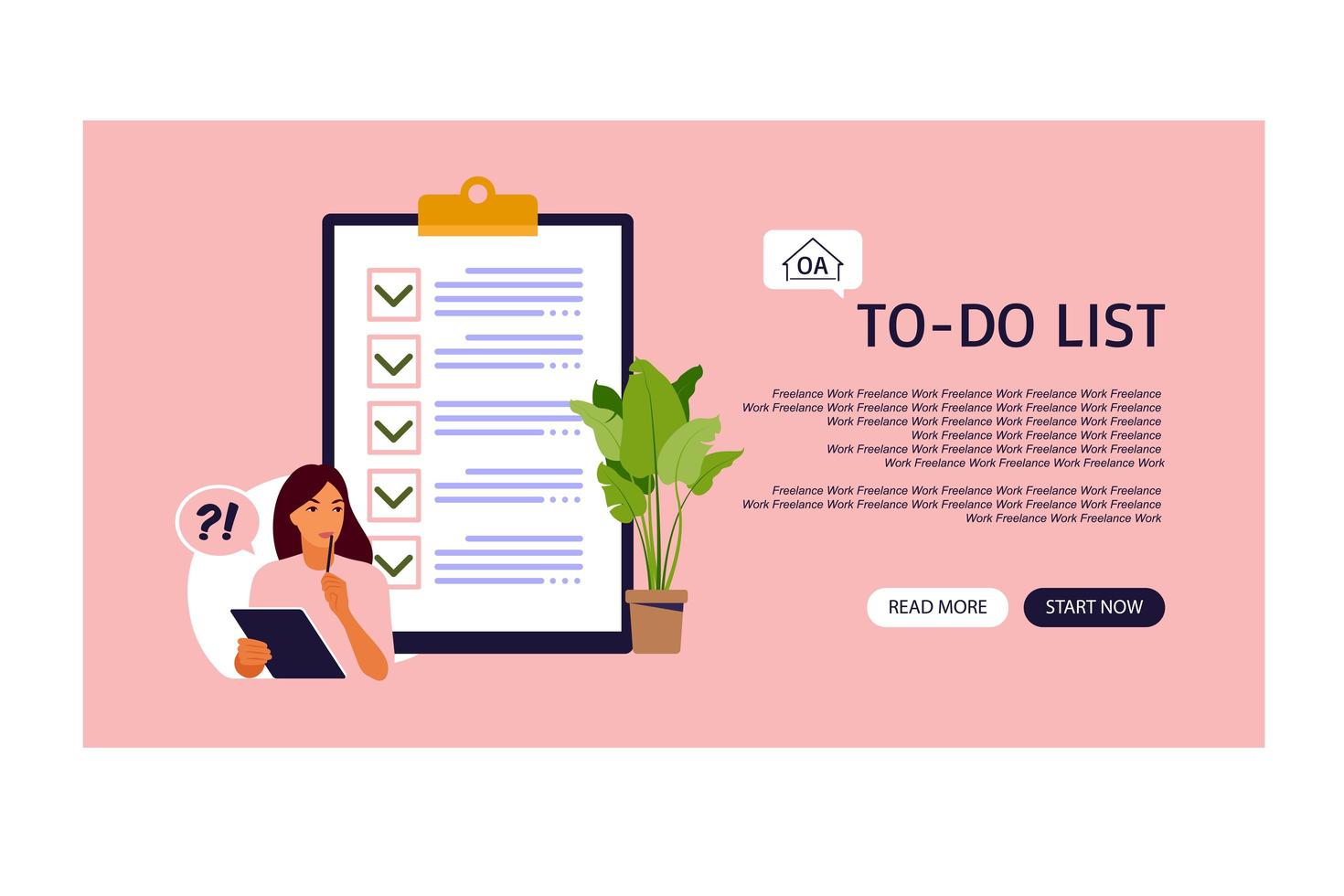 Checklist, to-do list landing page. Business idea, planning or coffee break. Vector illustration. Flat style.