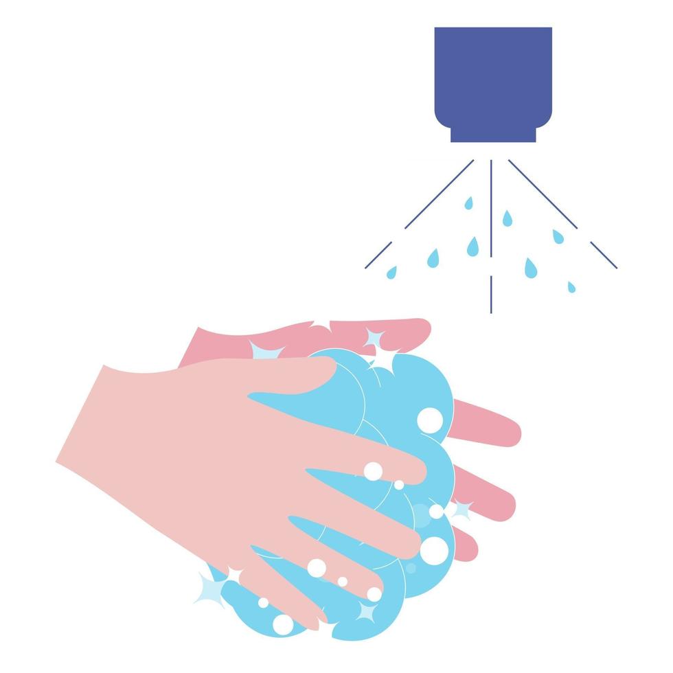 Washing hands with soap. Washing hands with soap to prevent virus and bacteria. Disinfection of hospitals. Everyday hygiene essentials. Vector illustration isolated