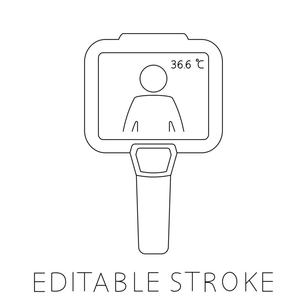 Thermographic camera. Body temperature checks by infrared thermal camera. Thermal Imaging Systems. Checkpoint or station for measurement of fever. Temperature scanning sign. Vector
