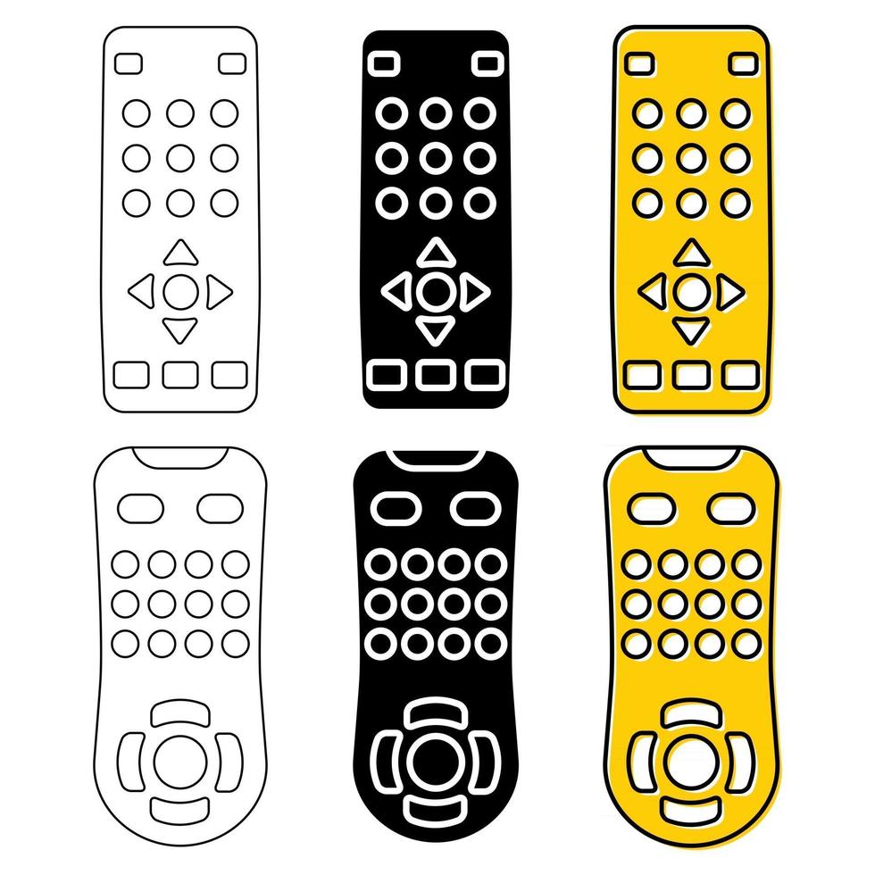 Remote control for TV, dvd or media center. TV remote in outline, glyph and color. Television clicker in flat style. Vector illustration isolated