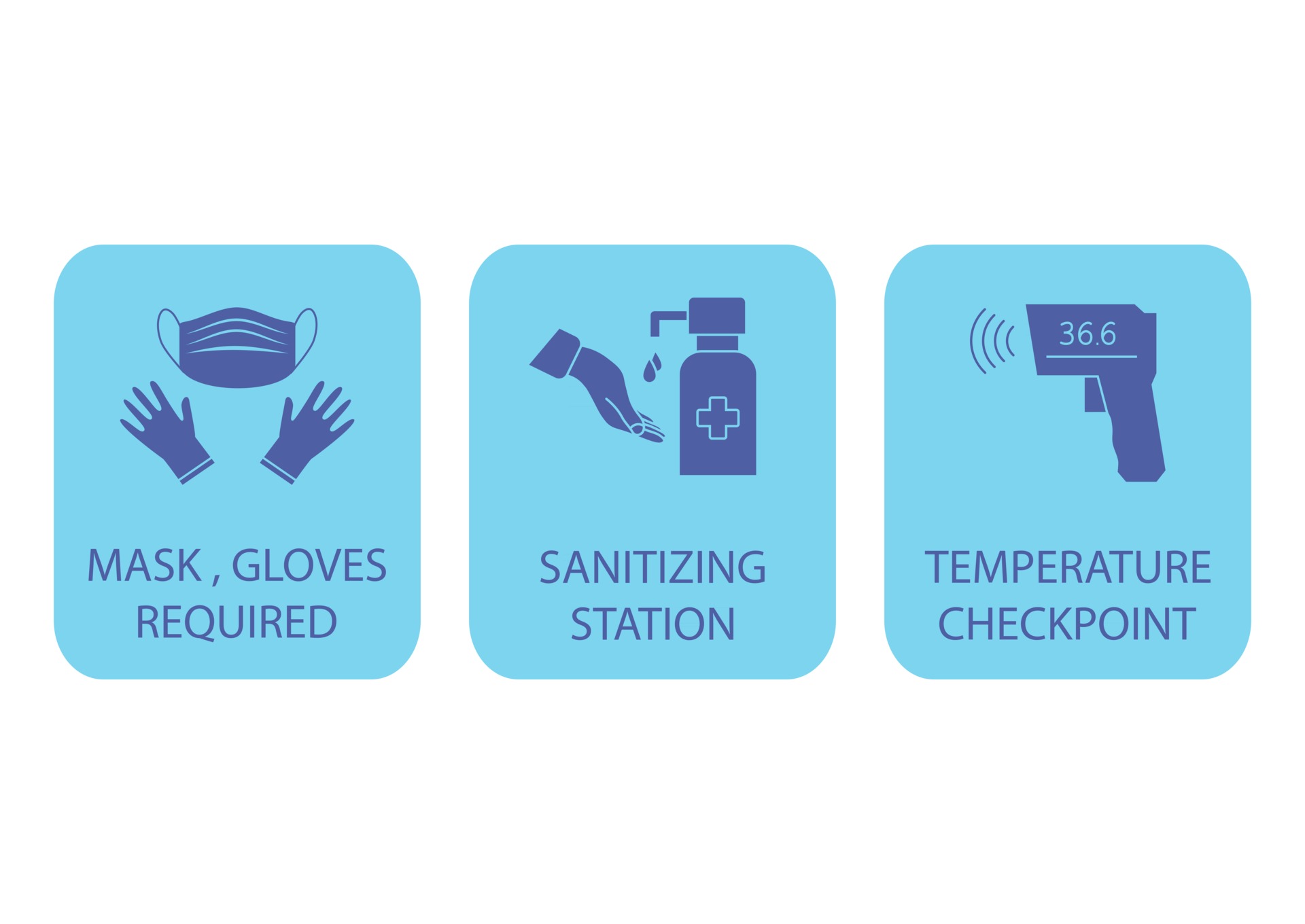 Sanitizing station. Temperature checkpoint. Mask, gloves and