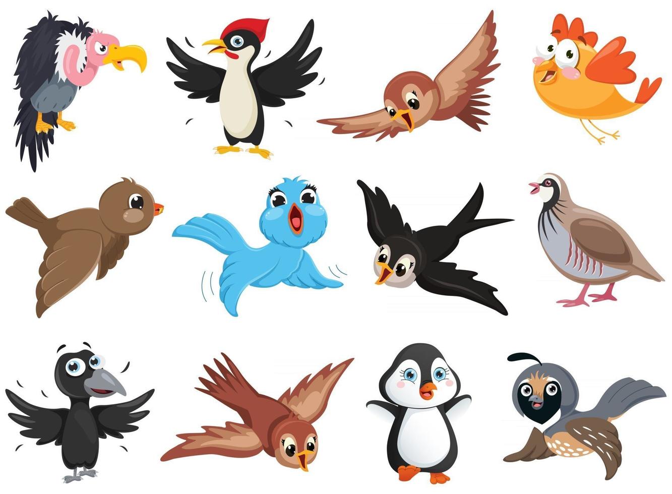 colección de pájaros de dibujos animados vector