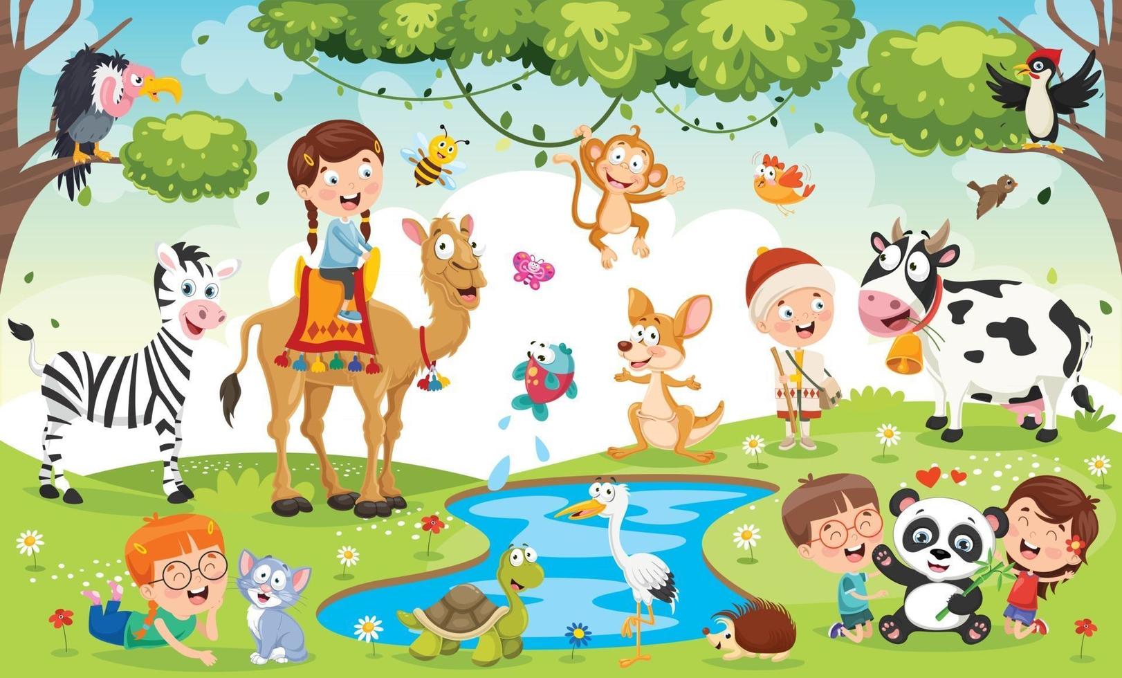 Various Cartoon Animals Posing vector