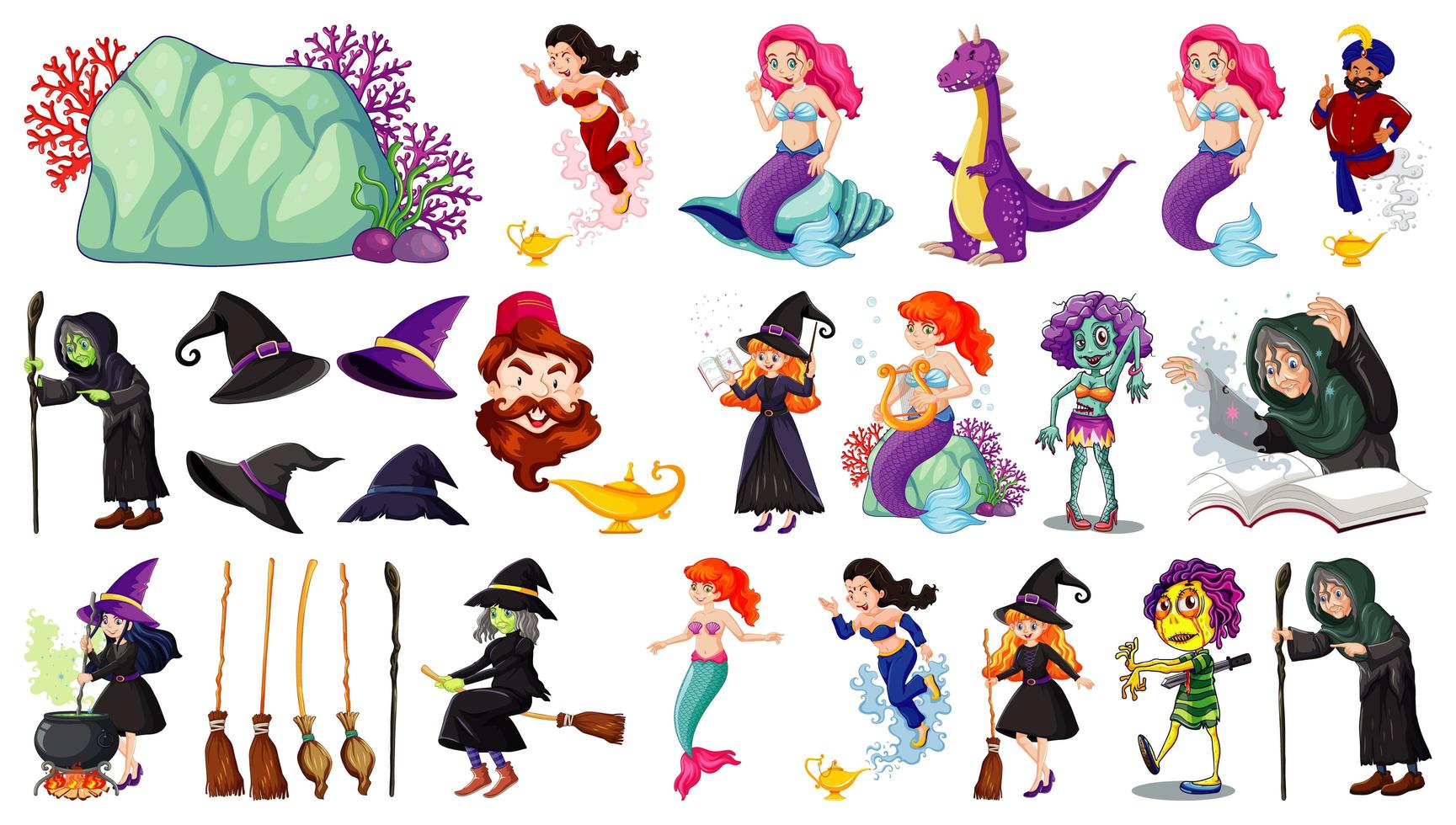 Set of fantasy cartoon characters vector