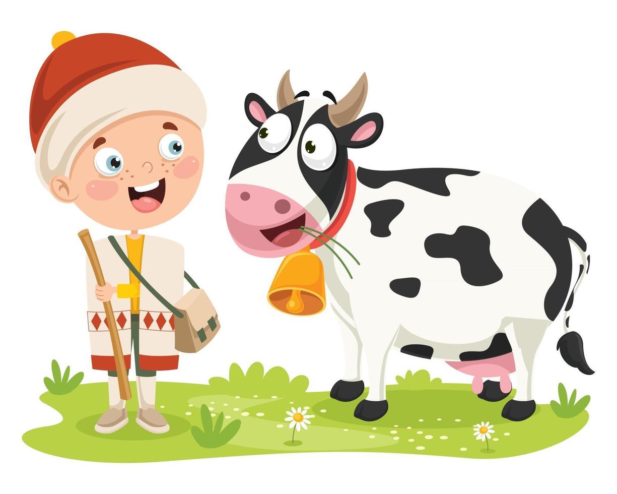dibujos animados de pastor y vaca 2817171 Vector en Vecteezy