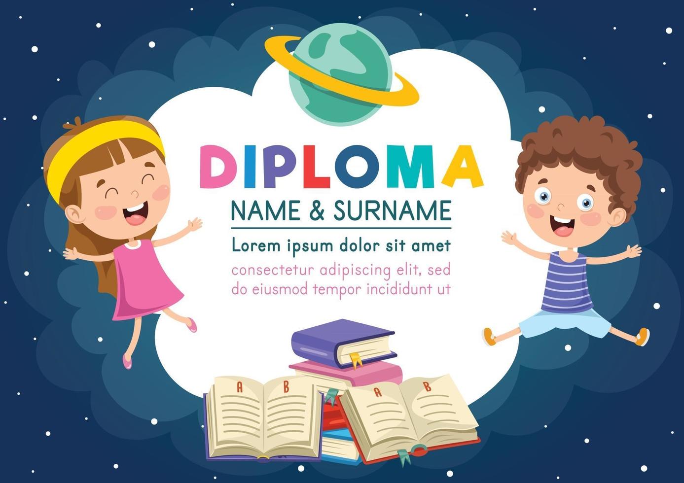 Diploma Certificate Template Design For Children Education vector