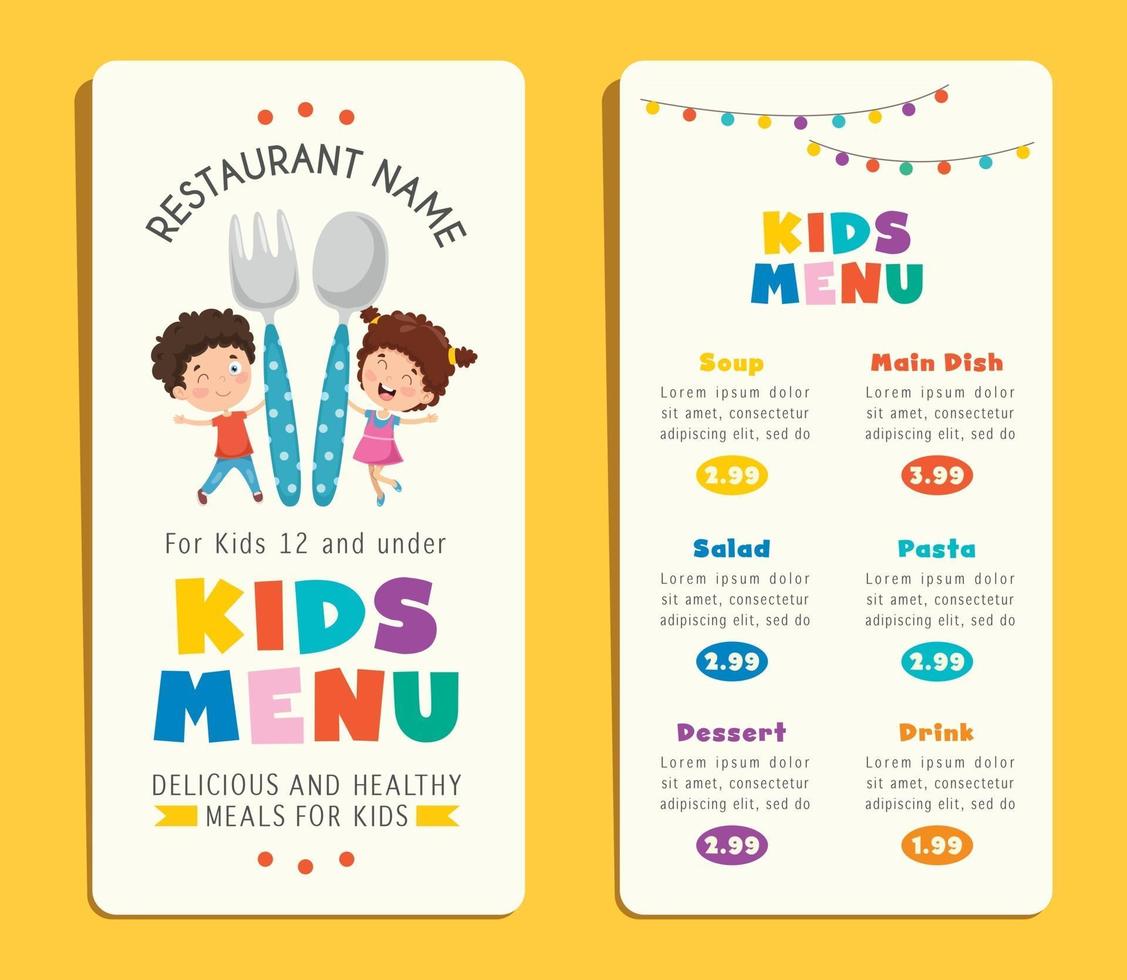 Cute Colorful Kids Meal Menu Template vector