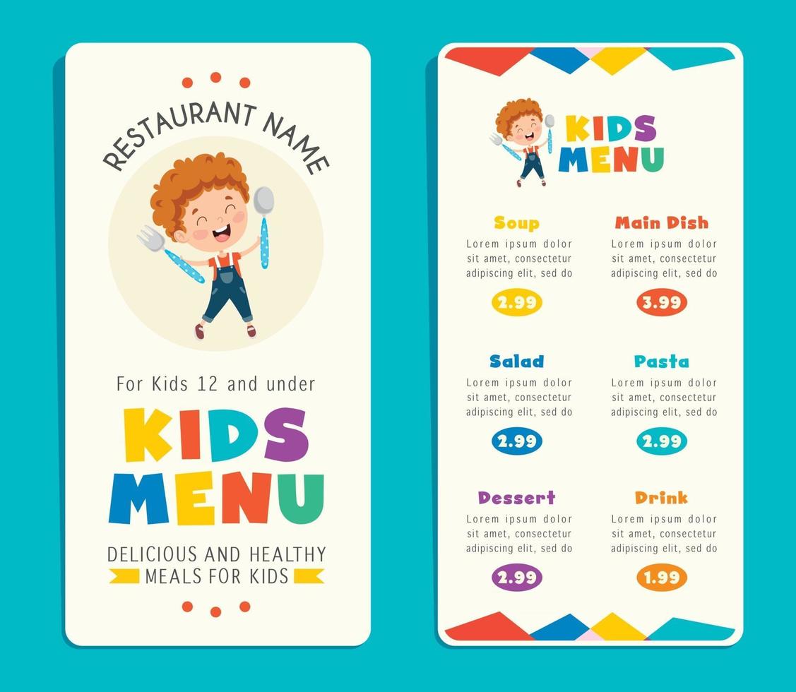 Cute Colorful Kids Meal Menu Template vector