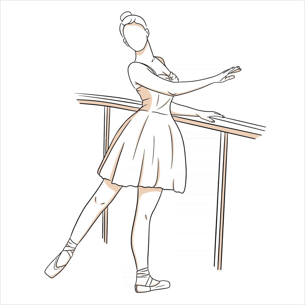 Ballerina in dress and pointe shoes. Line style. Dancer. vector