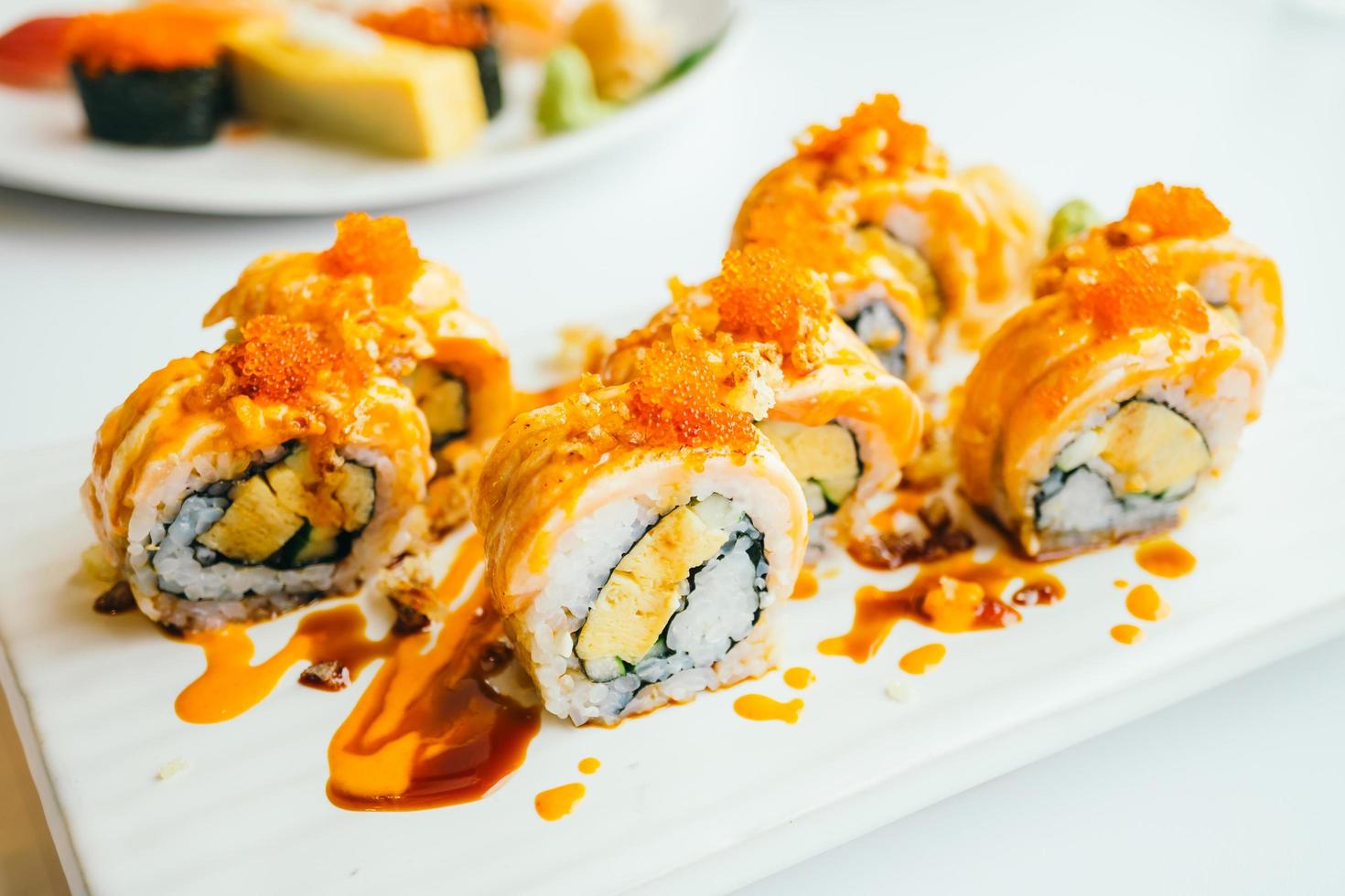 Salmon sushi roll photo