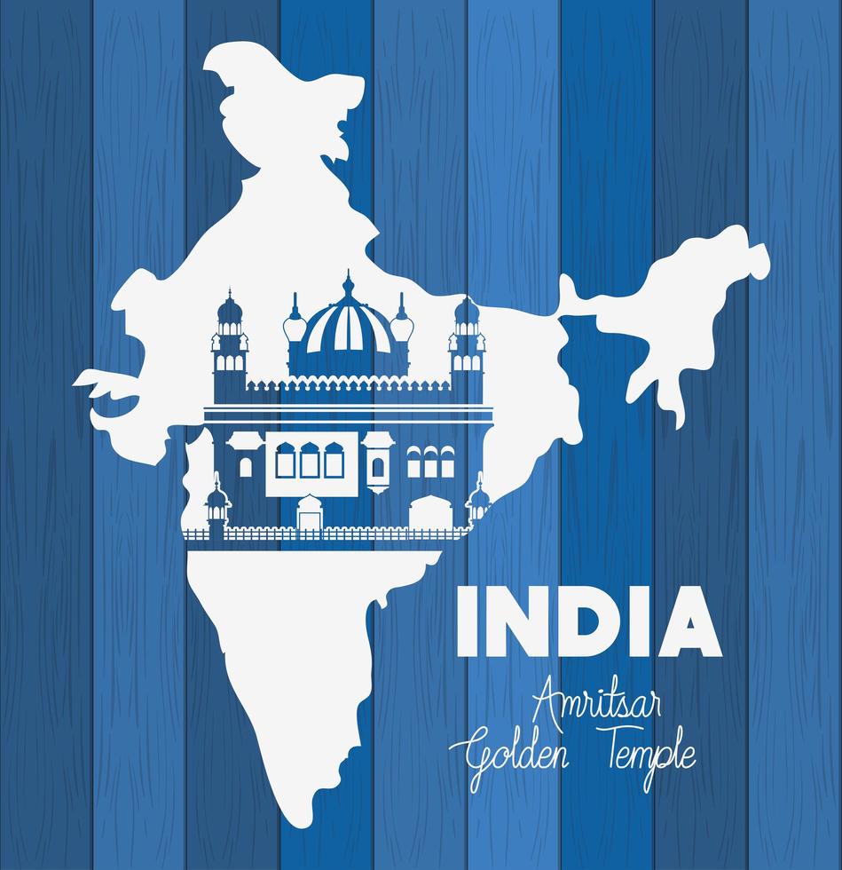indian amritsar golden temple with map background vector