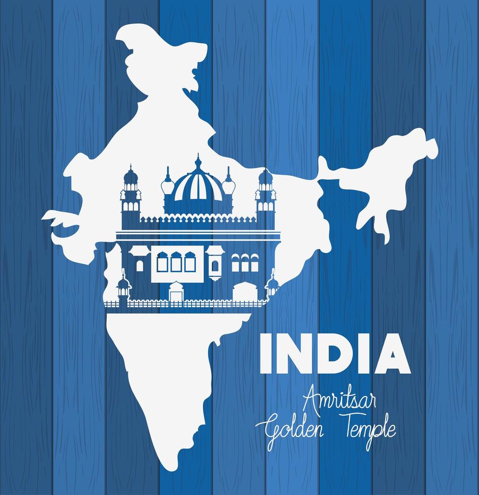 templo dorado de amritsar indio con fondo de mapa vector