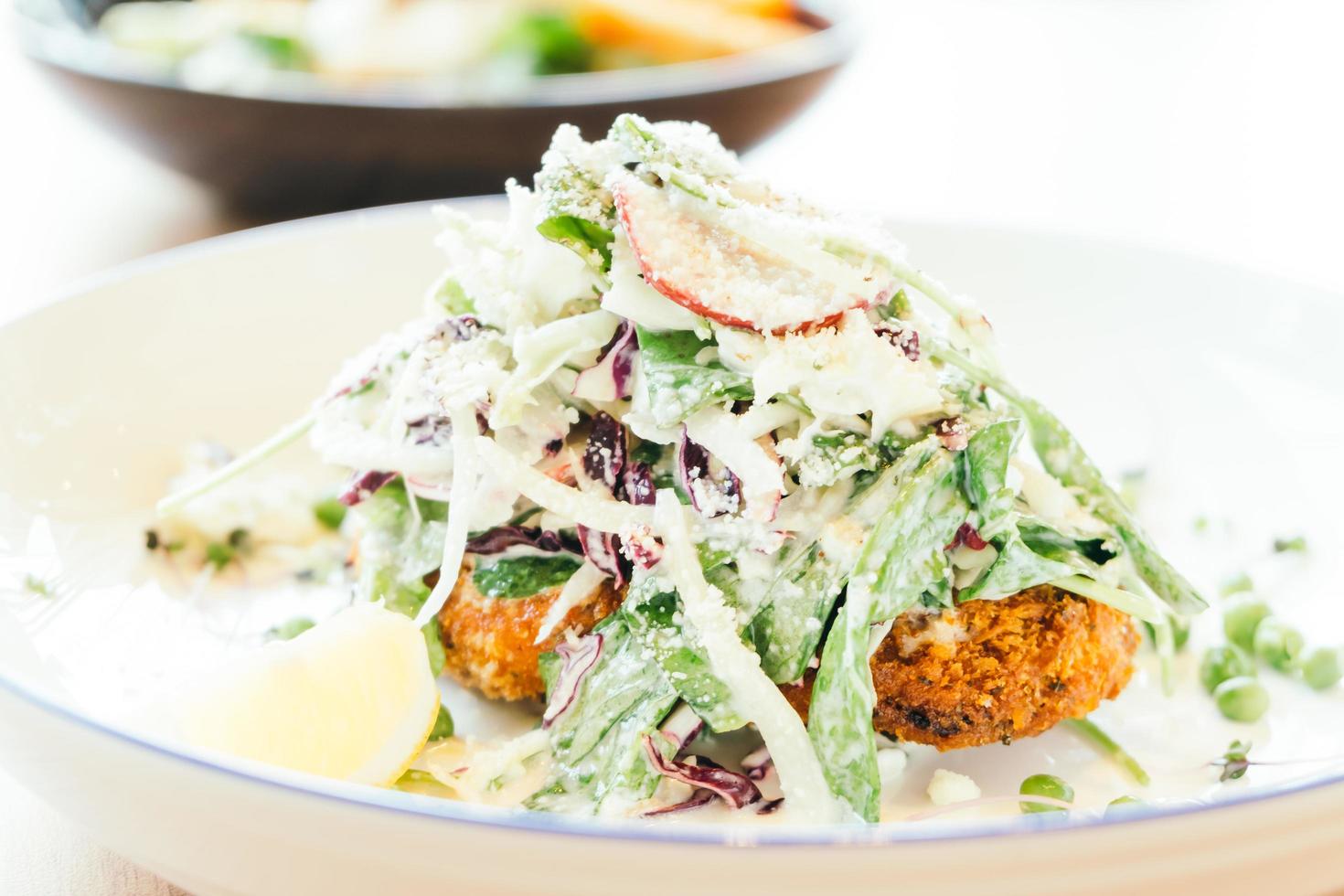 Fried chicken with vegetable photo