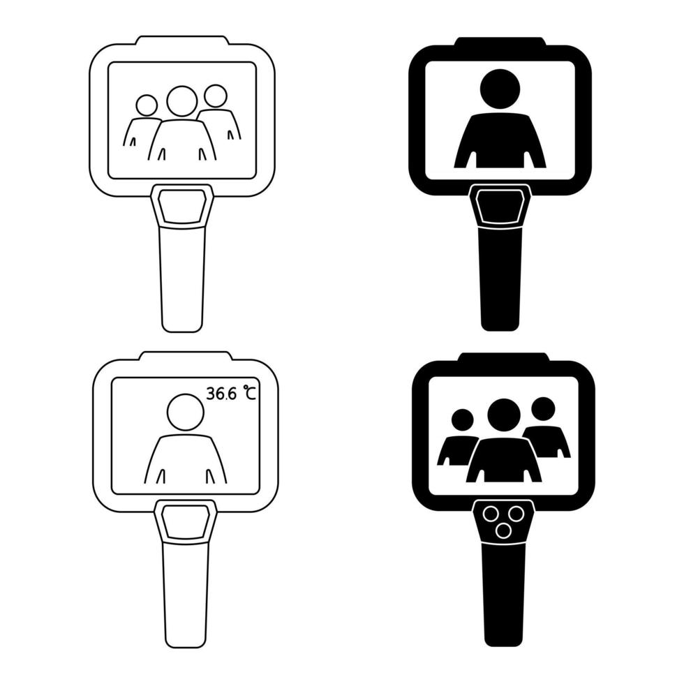 Thermal camera. Body temperature checks by infrared thermographic camera. Thermal Imaging Systems. Scan people's temperature. Detection of coronavirus. Measurement of fever. Vector