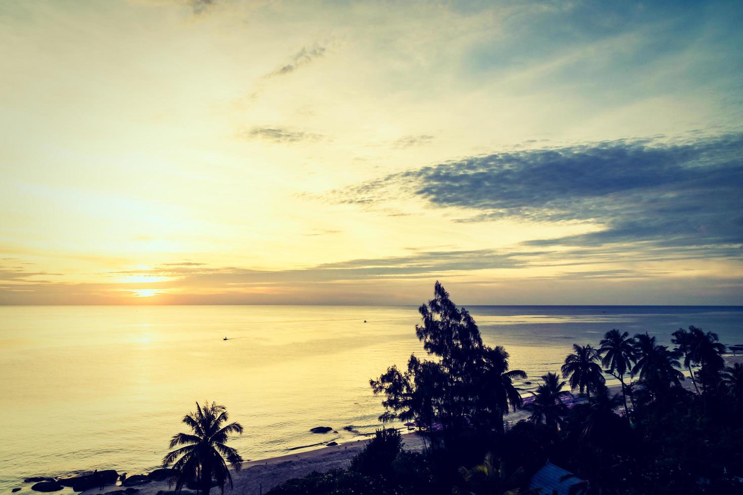 Silhouette coconut palm tree with sea and beach photo