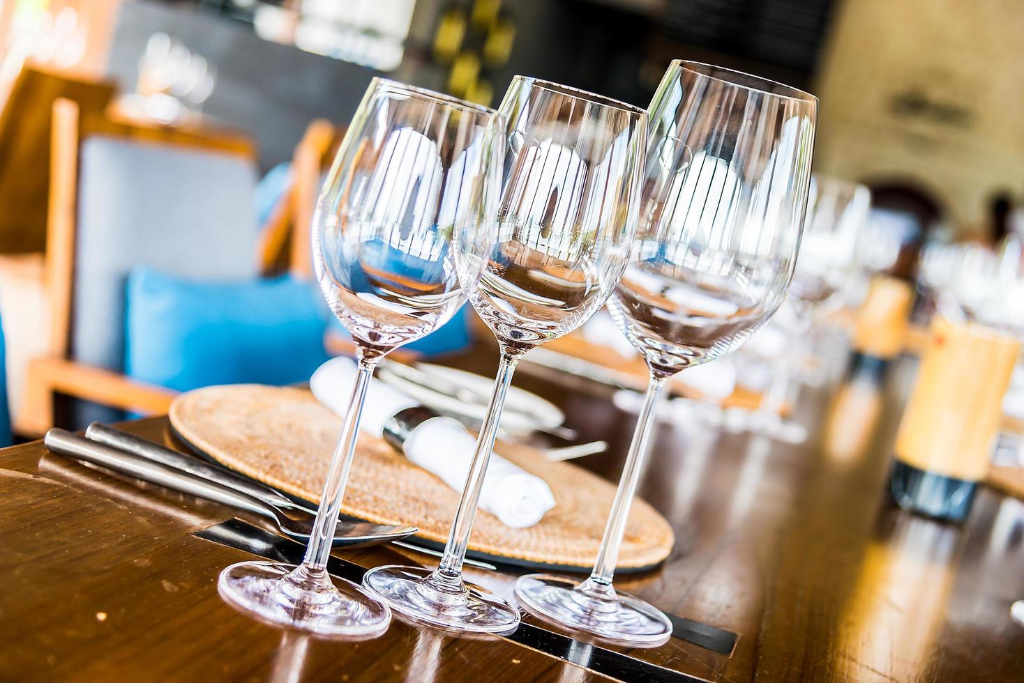 Wine glass on table photo