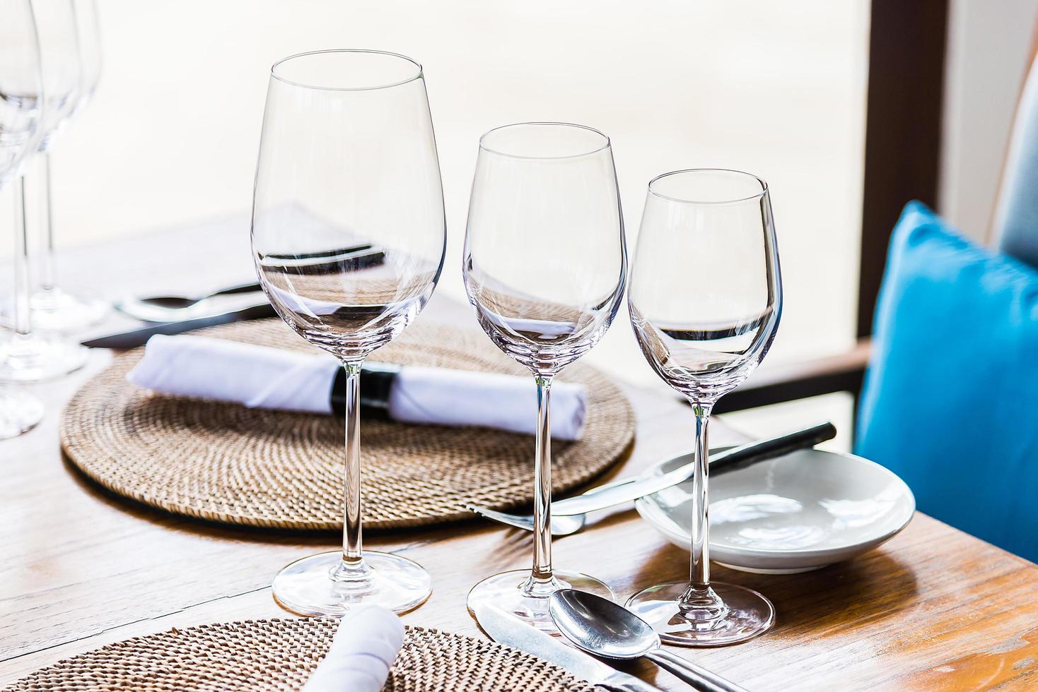Wine glass on table photo