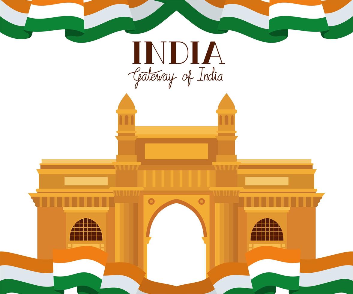 indian gate temple with flag vector