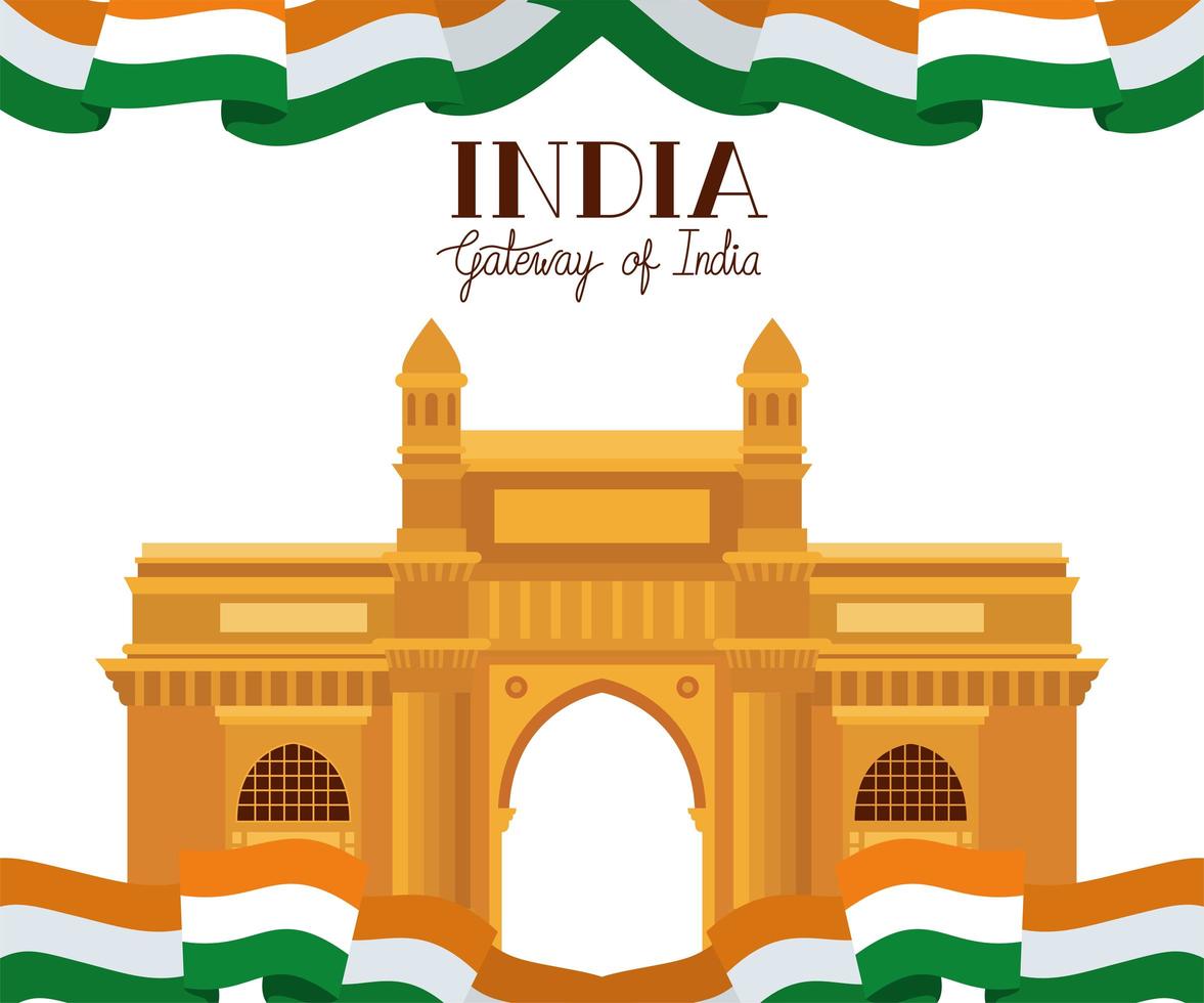 templo de la puerta india con bandera vector