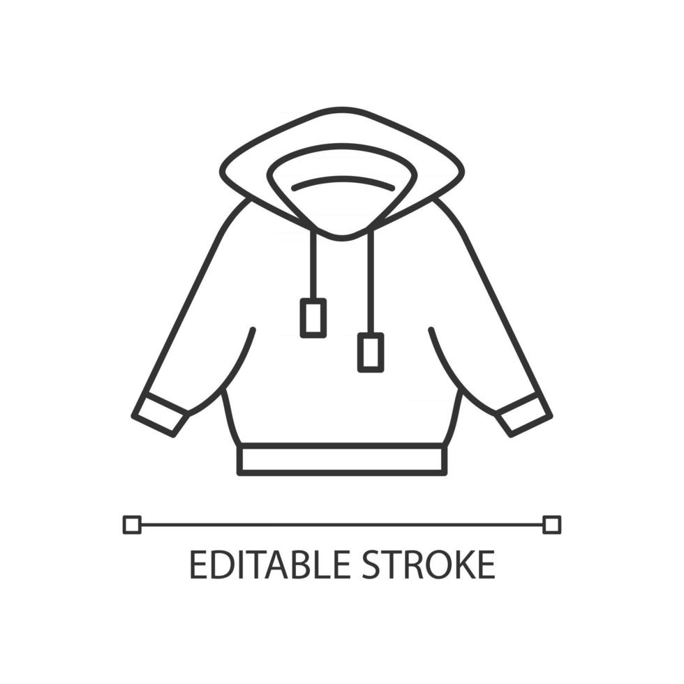 Home outfit with hoodie linear icon. Hooded jacket. Sporty outfit. Unisex sportswear. Thin line customizable illustration. Contour symbol. Vector isolated outline drawing. Editable stroke