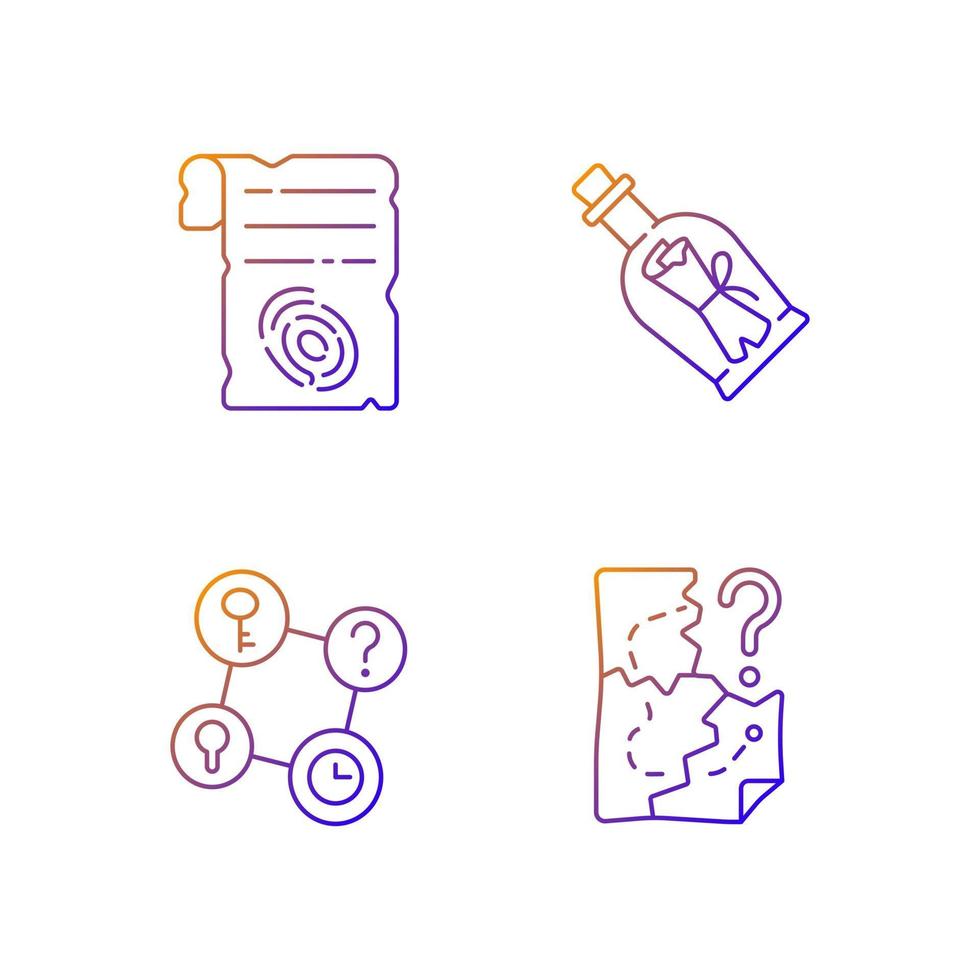 Mystery quest gradient linear vector icons set
